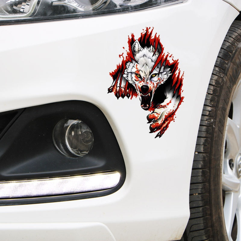 9x12cm 3D Simulation Tearing Wolf Car Sticker, Scratch Blocking, Cartoon Creative Car Garland Sticker, Personalized Car Sticker
