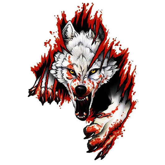 9x12cm 3D Simulation Tearing Wolf Car Sticker, Scratch Blocking, Cartoon Creative Car Garland Sticker, Personalized Car Sticker