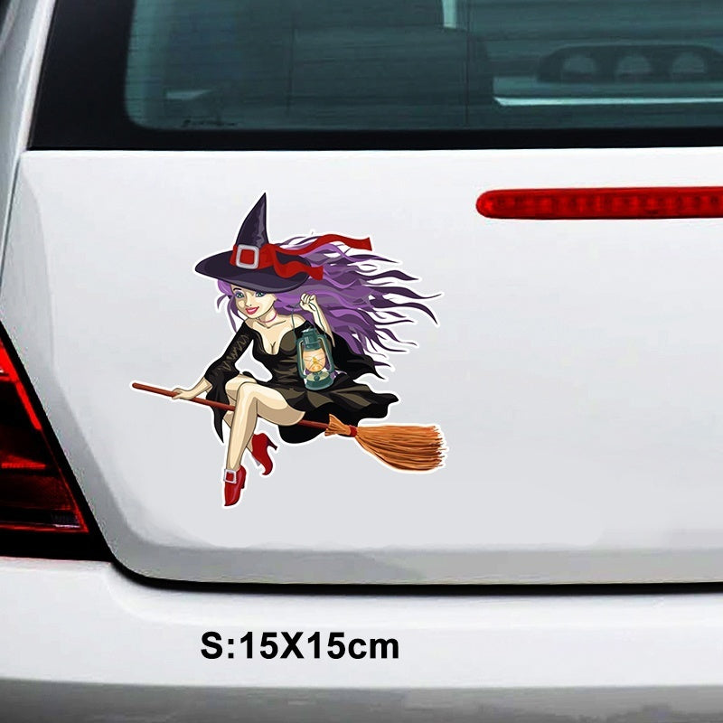 15*15CM Set New Design Witch Funny Car Sticker Printed PVC Decal for Auto Cute Car Stickers Styling Car Decoration Accessories Gifts