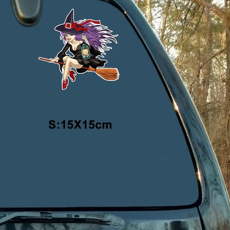 15*15CM Set New Design Witch Funny Car Sticker Printed PVC Decal for Auto Cute Car Stickers Styling Car Decoration Accessories Gifts