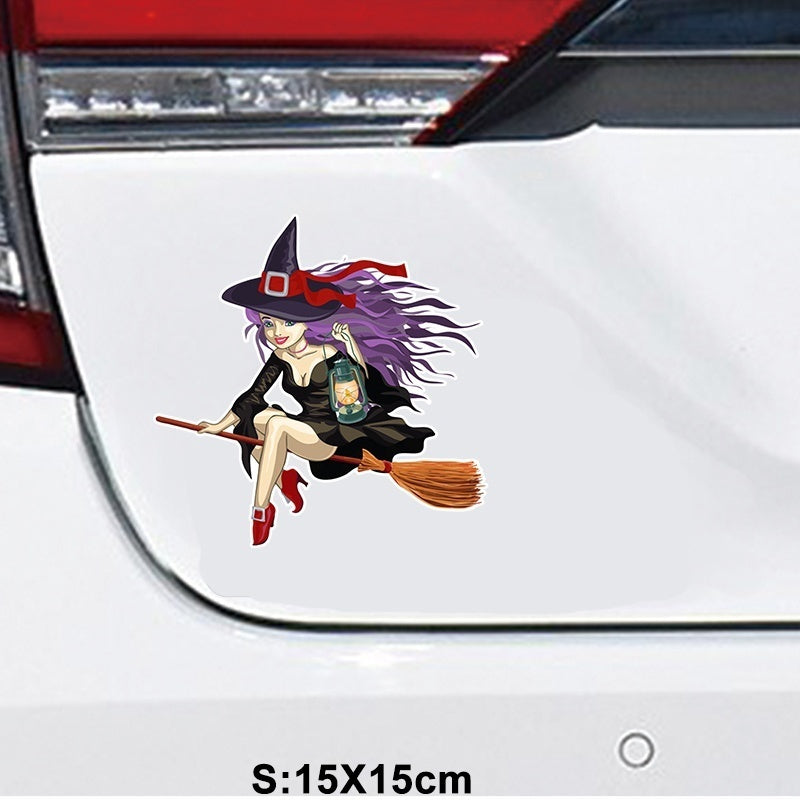 15*15CM Set New Design Witch Funny Car Sticker Printed PVC Decal for Auto Cute Car Stickers Styling Car Decoration Accessories Gifts