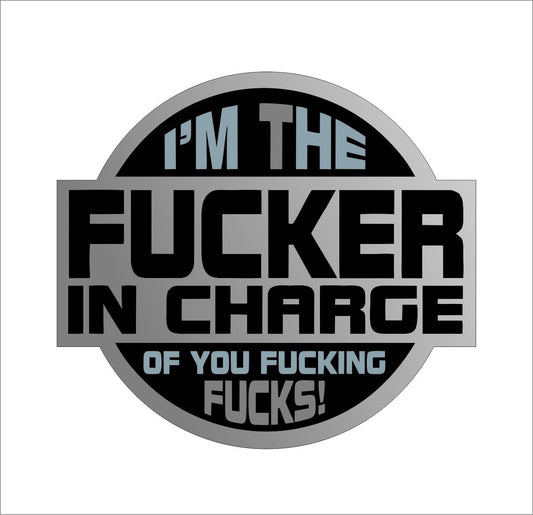 5x4.5cm 2X I'm The F**ker In Charge of You Hard Hat Sticker Helmet Decal Label Lunch Tool Box Rude Funny Motorcycle