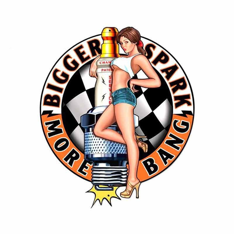 13cmx11.2cm For SPARK PLUG PIN-UP GIRL Funny Car Sticker Suitable For Any Flat And Smooth Clean Surface Cool Decal