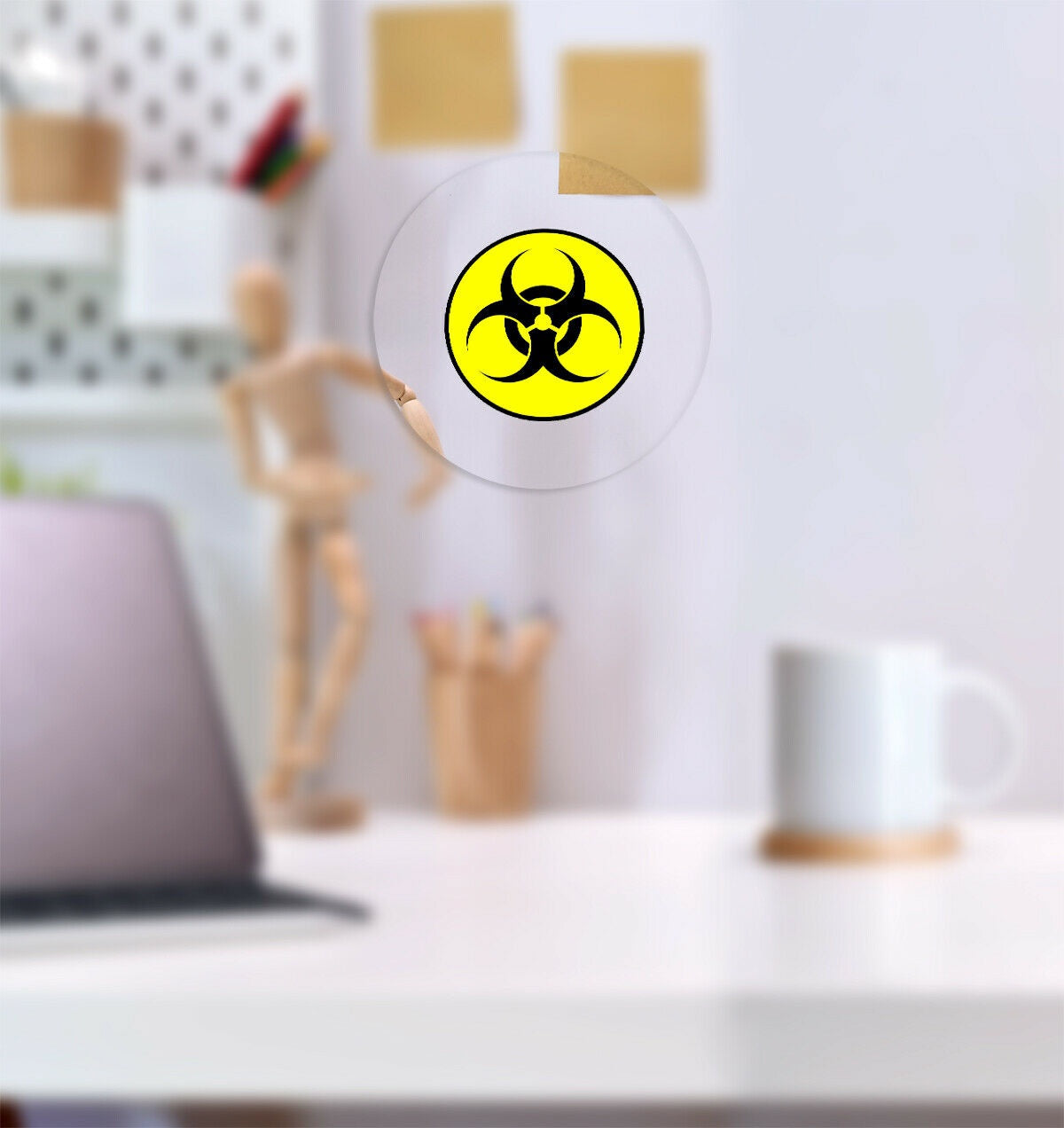 2X Caution Biohazard Symbol Sign Vinyl Sticker Bio-hazard Decal Yellow Black Round