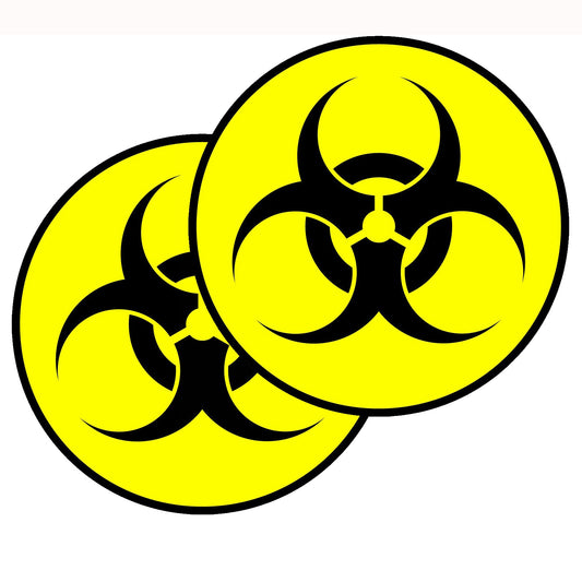 2X Caution Biohazard Symbol Sign Vinyl Sticker Bio-hazard Decal Yellow Black Round