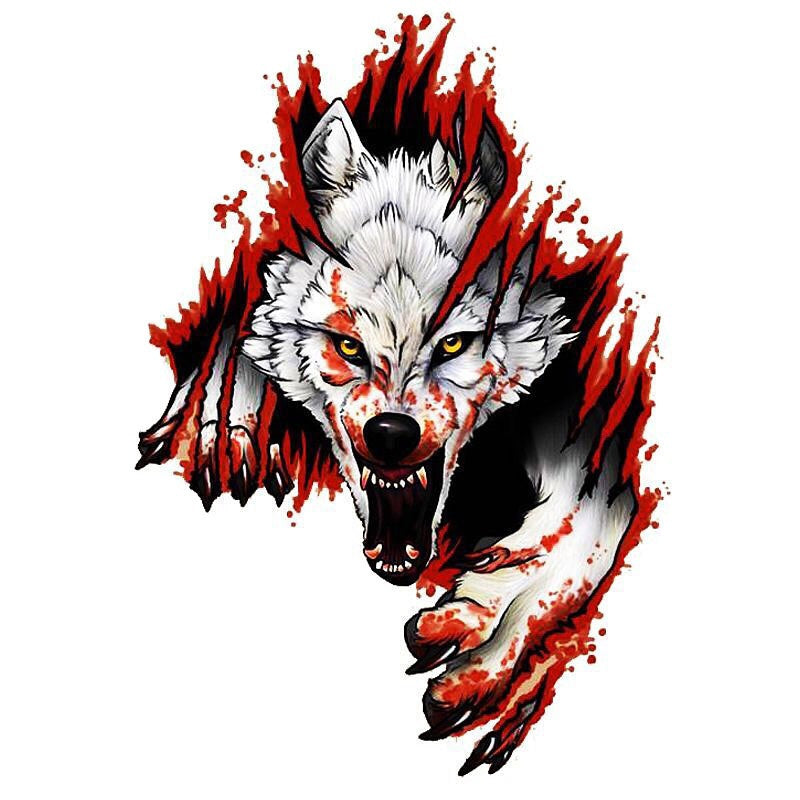 11x16cm 3D Simulation Tearing Wolf Car Sticker, Scratch Blocking, Cartoon Creative Car Garland Sticker, Personalized Car Sticker