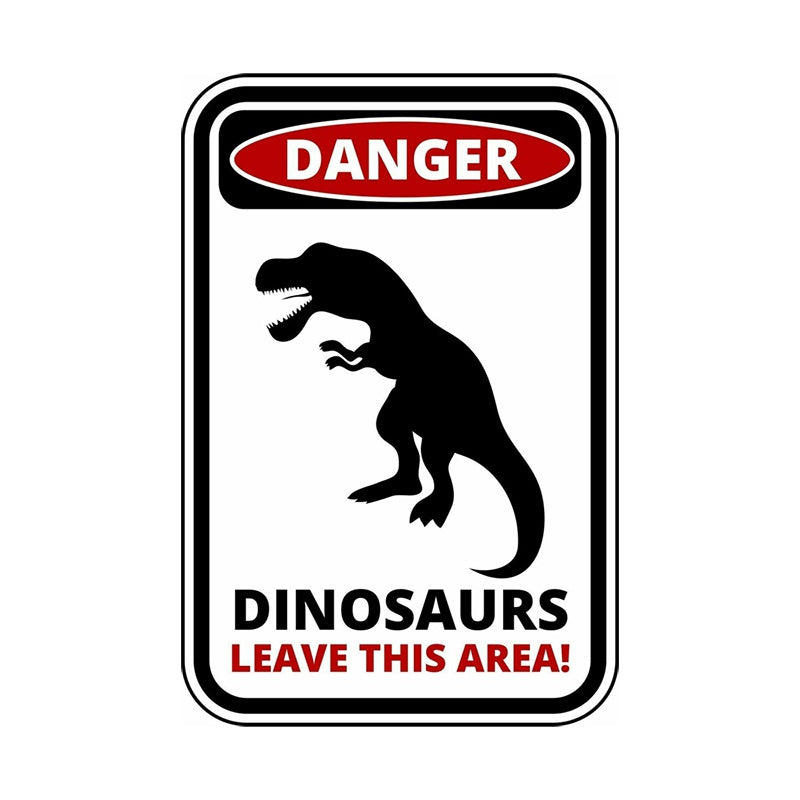 14*9CM Funny Warning Sign Danger Dinosaurs Sticker Self Adhesive