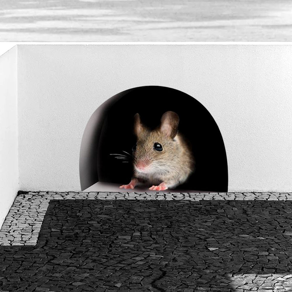 3pcs New Fashion Mouse Hole Sticker Creative 3D Cartoon Wall Sticker Home Kitchen Glass Wall Decoration Cute Funny Decals