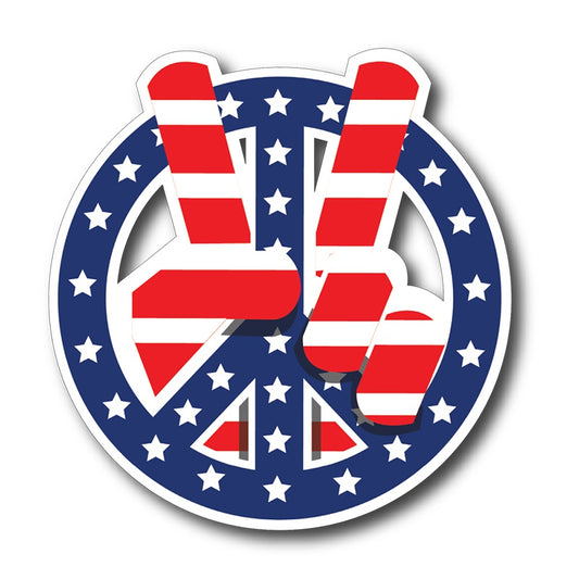 5" tall 1960's PEACE SIGN Vintage Style Vinyl DECAL Sticker USA Flag Hippie Window Truck