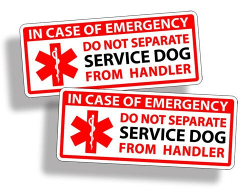 6inch 2pcs Service Dog Emergency Handler Rescue Sticker Car Van Home Window Door Safety