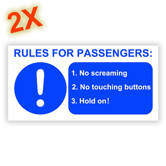 50mmX100mm 2pcs RULES FOR PASSENGERS Funny Novelty Car,Dash,Window Sign Vinyl Decal Sticker