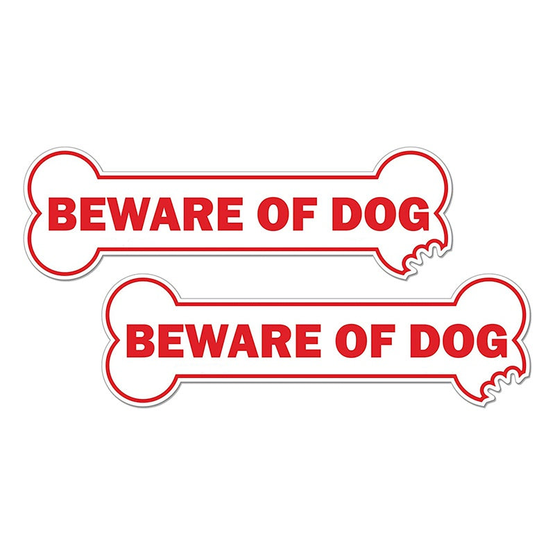 11.5cm X 33cm Beware of Dog Sticker Sign 2 Pack  Decal Unique Bone Shaped Sign