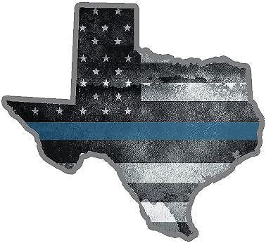 TX Texas Thin Blue Line Tattered American Flag Funny Car Sticker And Decal for Windows, Cars, SUV, Trucks