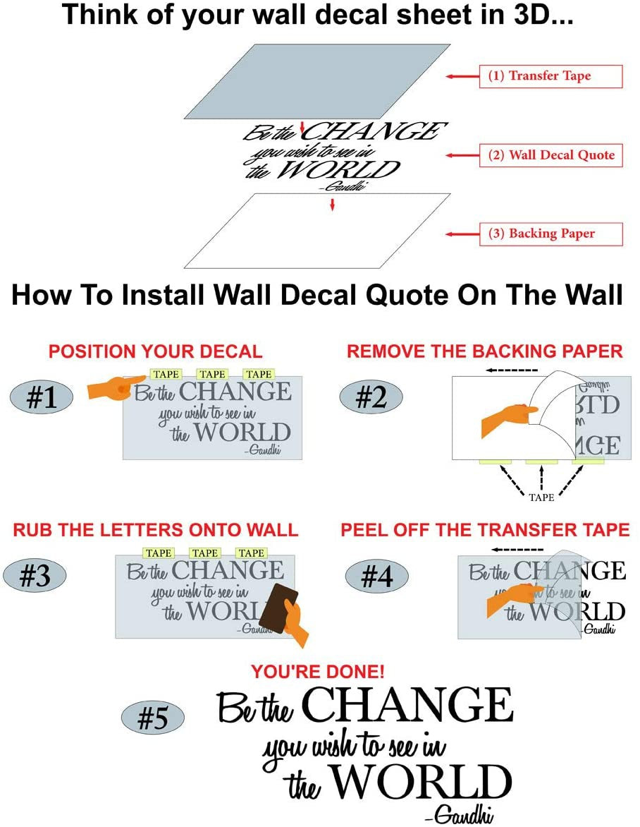 Be The Change You Wish to See in The World - Gandhi Wall Quote Sayings Letters Decals Lettering Vinyl Sticker Sign