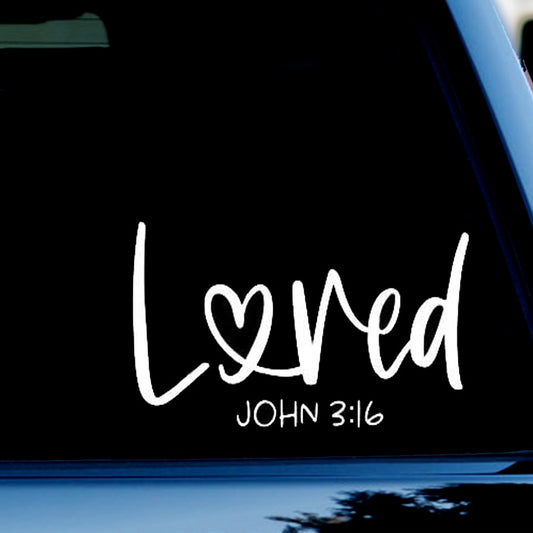 Loved John 3:16 Funny Vinyl Decal Sticker for Car, Truck, Window, Bumper White