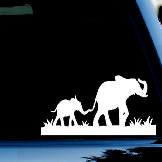 Mom & Baby Elephant Funny Vinyl Decal Sticker for Car, Truck, Window, Bumper White