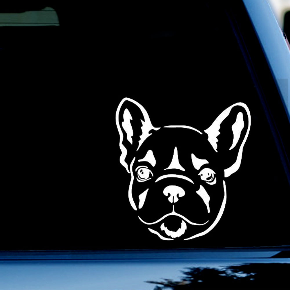 French Bulldog Face Funny Vinyl Decal Sticker for Car, Truck, Window, Bumper White