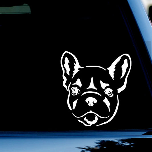 French Bulldog Face Funny Vinyl Decal Sticker for Car, Truck, Window, Bumper White
