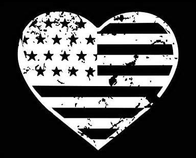 American Flag Heart Distressed Funny Vinyl Decal Sticker for Car, Truck, Window, Bumper White