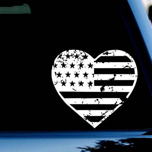 American Flag Heart Distressed Funny Vinyl Decal Sticker for Car, Truck, Window, Bumper White
