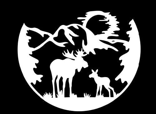 Moose Mountain Landscape Funny Vinyl Decal Sticker for Car, Truck, Window, Bumper White