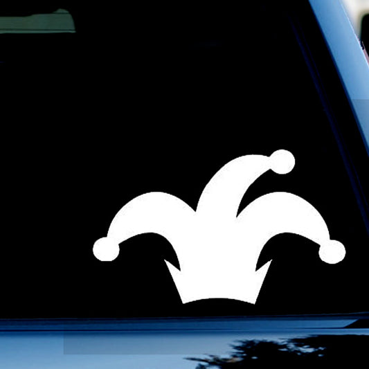 Jester Hat Funny Vinyl Decal Sticker for Car, Truck, Window, Bumper White