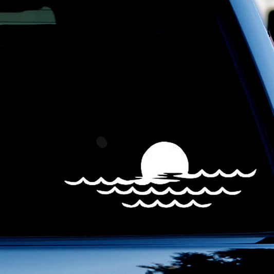 Ocean Sunset Funny Vinyl Decal Sticker for Car, Truck, Window, Bumper White