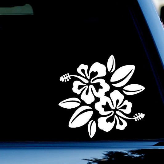 Hibiscus Flowers Funny Vinyl Decal Sticker for Car, Truck, Window, Bumper White