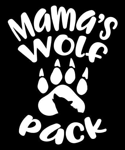 Mama's Wolf Pack Funny Vinyl Decal Sticker for Car, Truck, Window, Bumper White