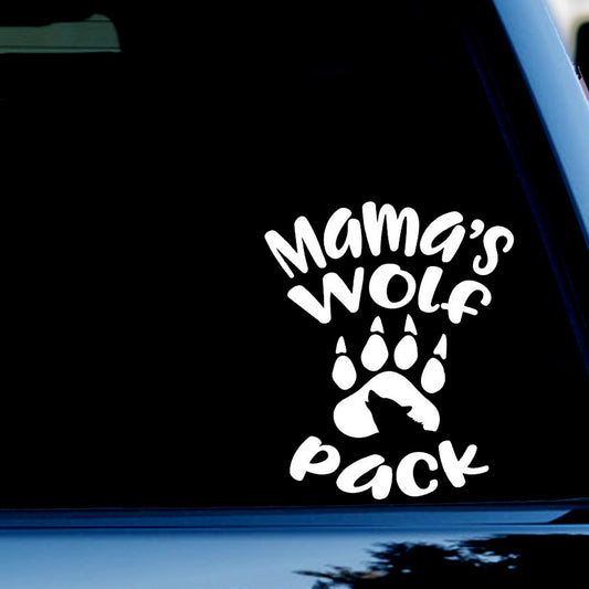 Mama's Wolf Pack Funny Vinyl Decal Sticker for Car, Truck, Window, Bumper White