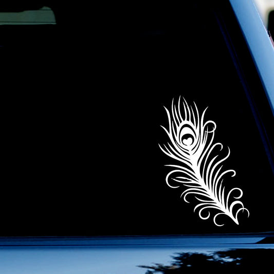 Peacock Feather Funny Vinyl Decal Sticker for Car, Truck, Window, Bumper White