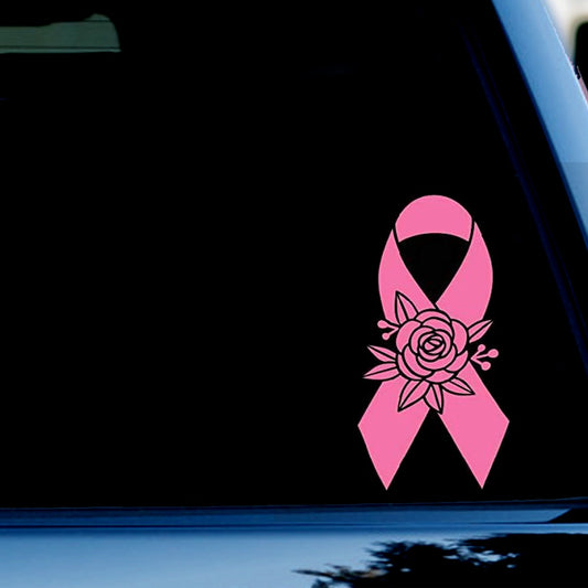 Floral Breast Cancer Ribbon Vinyl Decal Sticker for Car, Truck, Window, Bumper Pink