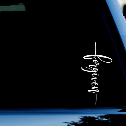 Vertical Forgiven Cross Funny Vinyl Decal Sticker for Car, Truck, Window, Bumper White