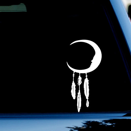 Dream Catcher Moon Funny Vinyl Decal Sticker for Car, Truck, Window, Bumper White