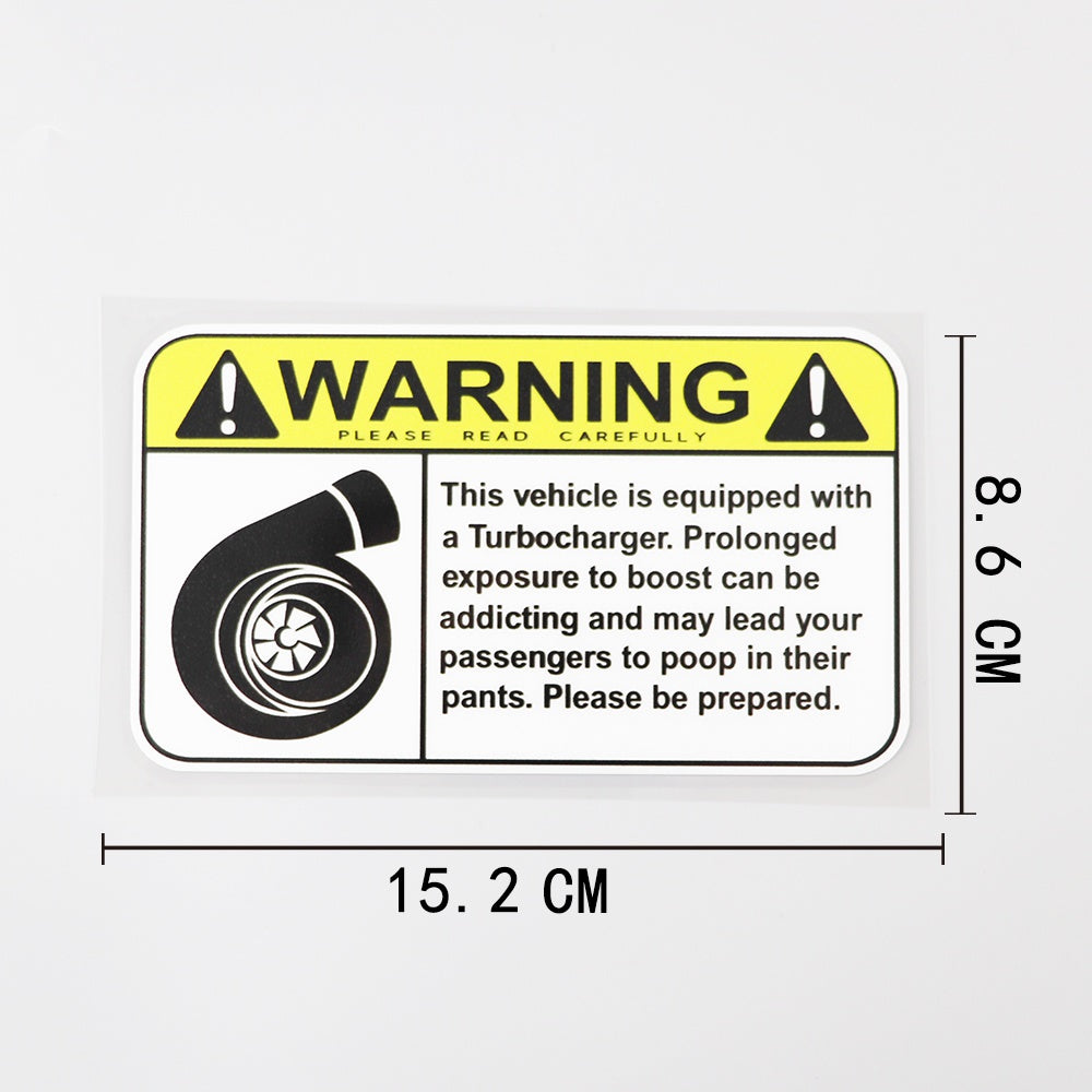 Warning Sign Turbo Boost Funny Vinyl Decal Sticker for Car, Truck, Window, Bumper 2Pcs