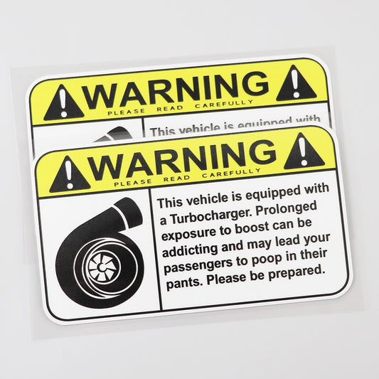 Warning Sign Turbo Boost Funny Vinyl Decal Sticker for Car, Truck, Window, Bumper 2Pcs