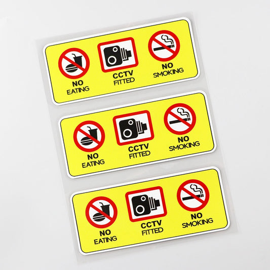 3X No Eating Drinking CCTV Fitted Taxi Vinyl Decal Sticker for Car, Truck, Window, Bumper