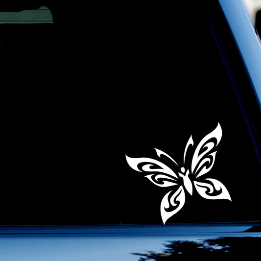Pretty Tribal Butterfly Decal Sticker for Car, Truck, Window, Bumper White