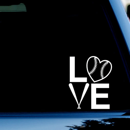 Love Baseball Decal Sticker for Car, Truck, Window, Bumper White