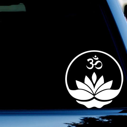 Lotus Flower with Aum Om Symbol Decal Sticker for Car, Truck, Window, Bumper White