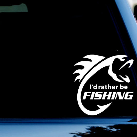 I'd Rather Be Fishing Decal Sticker for Car, Truck, Window, Bumper White