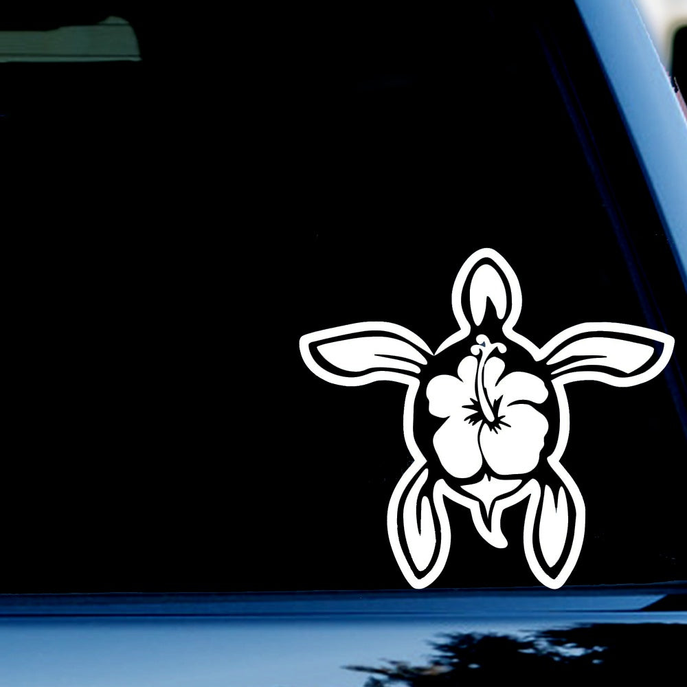 Hibiscus Turtle Hawaiin Decal Sticker for Car, Truck, Window, Bumper White