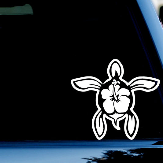 Hibiscus Turtle Hawaiin Decal Sticker for Car, Truck, Window, Bumper White