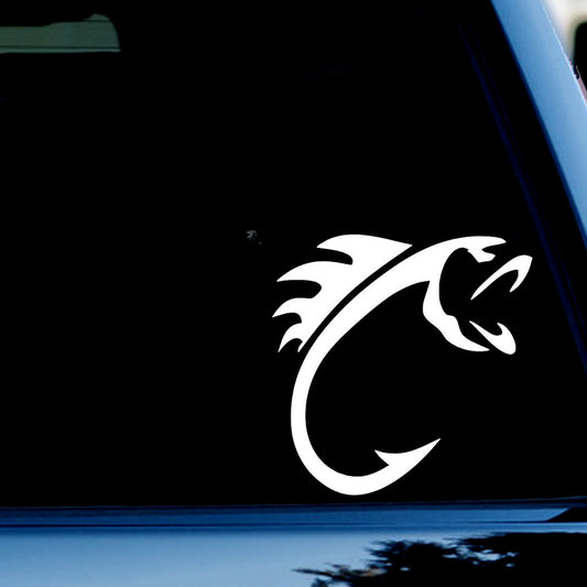 Fish Hook Decal Sticker for Car, Truck, Window, Bumper White