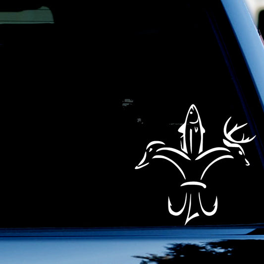 Duck Fish Deer Fluer Decal Sticker for Car, Truck, Window, Bumper White