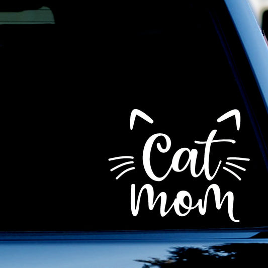 Cat Mom Decal Sticker for Car, Truck, Window, Bumper White