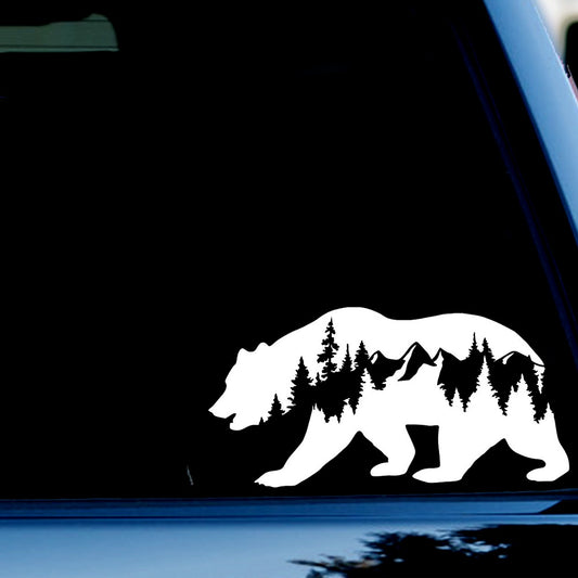 Bear Mountains Adventure Wanderlust Decal Sticker for Car, Truck, Window, Bumper White