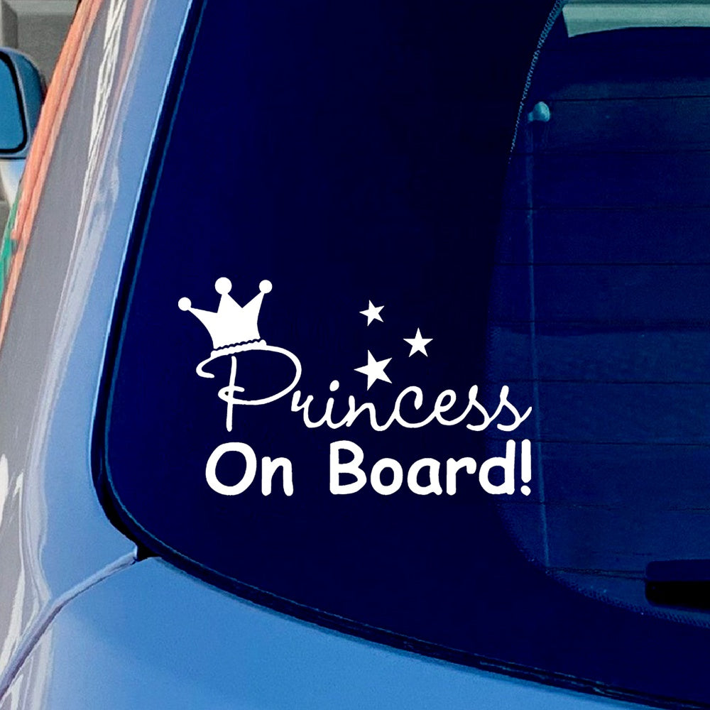 Princess On Board Vinyl Sticker Decal for Car Truck Window Bumper White