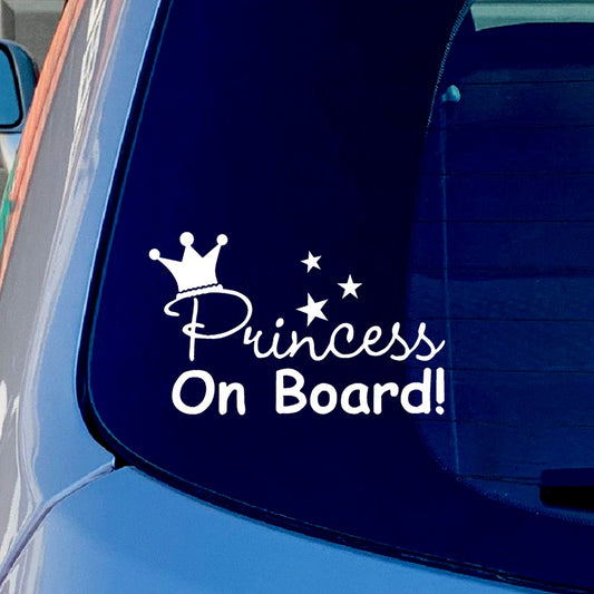 Princess On Board Vinyl Sticker Decal for Car Truck Window Bumper White