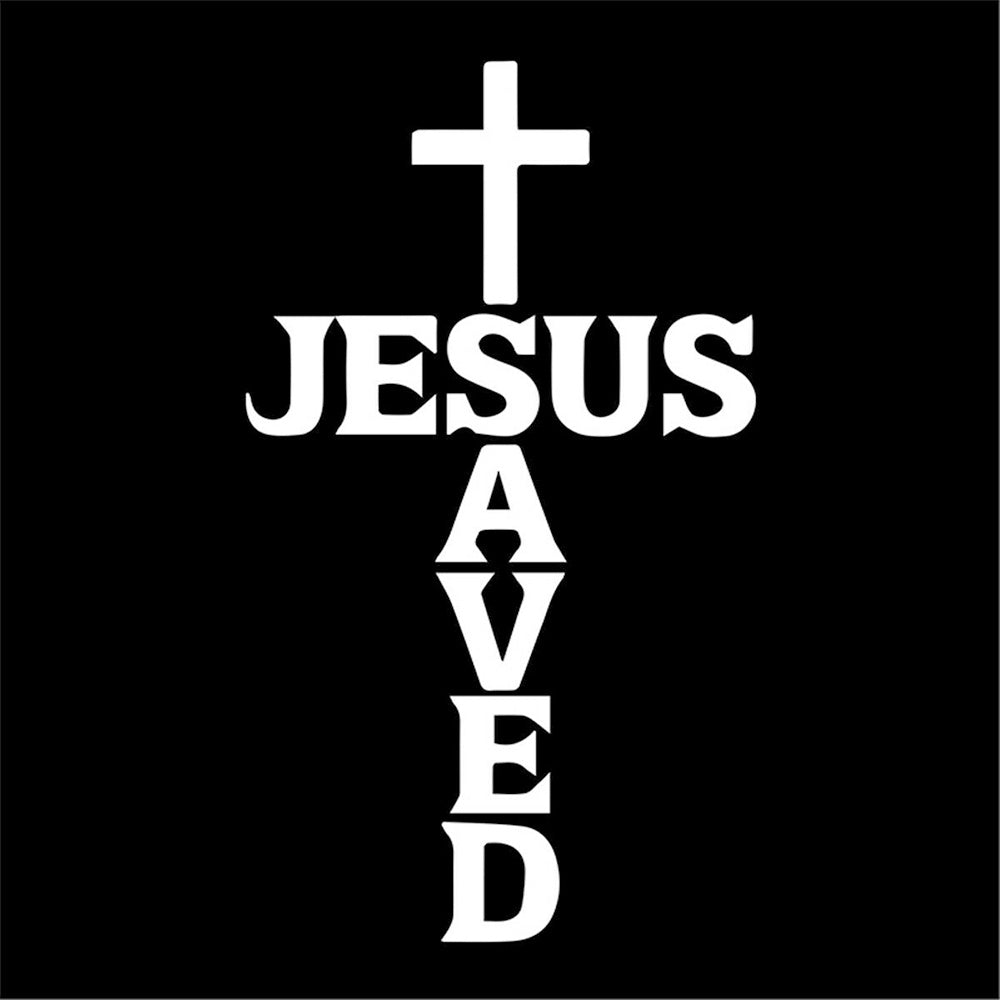 Jesus Saved Cross Vinyl Sticker Decal for Car Truck Window Bumper White